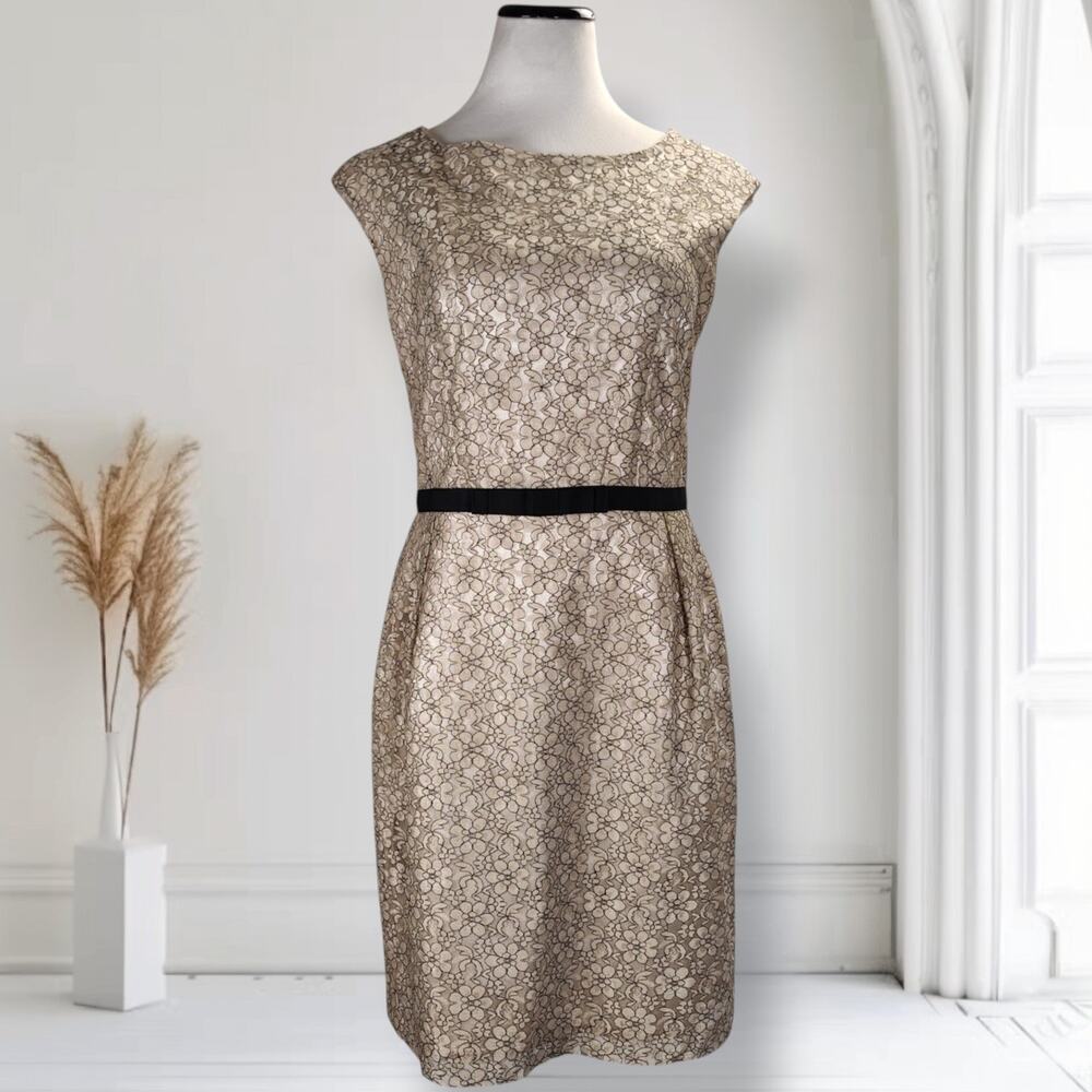 Helene Berman London Lace Sheath Dress Gold Cocktail Wedding Guest US 8